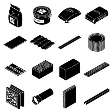 Building materials icons set, simple style Ilustración de archivo