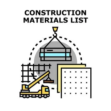 Building materials list planning construction project management Ilustración de archivo
