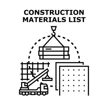 Building materials list planning construction project management Ilustración de archivo