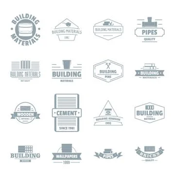 Building materials logo icons set, simple style Ilustración de archivo