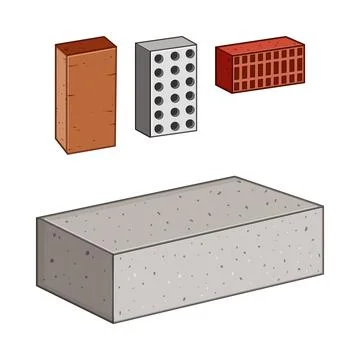 Building materials set including bricks and concrete block 스톡 일러스트