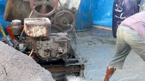 Building materials. split stone mix with cement and black sand to build a house Stock Footage 241914941