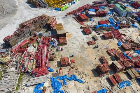 Building materials warehouse from drone Fotos de archivo