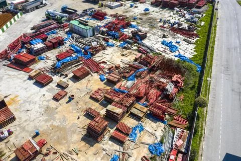 Building materials warehouse from drone Fotos de archivo