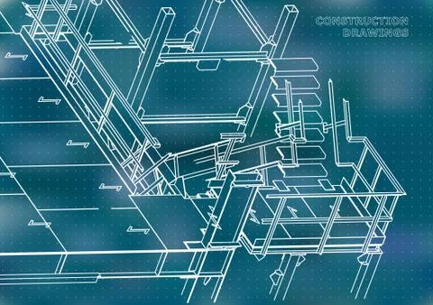 Building. Metal constructions. Volumetric constructions. 3D design Ilustración de archivo
