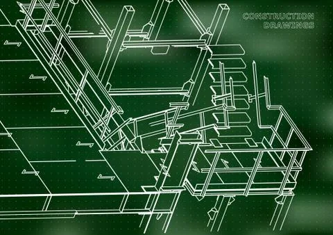 Building. Metal constructions. Volumetric constructions. 3D design Ilustración de archivo