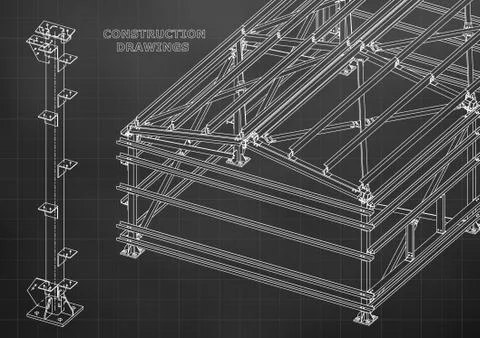 Building. Metal constructions. Volumetric constructions. 3D design Ilustración de archivo