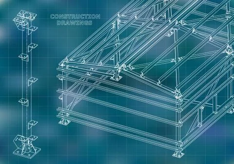 Building. Metal constructions. Volumetric constructions. 3D design Ilustración de archivo