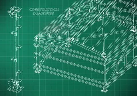 Building. Metal constructions. Volumetric constructions. 3D design Ilustración de archivo