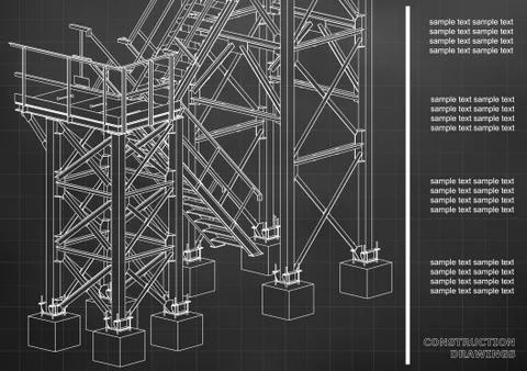 Building. Metal constructions. Volumetric constructions. 3D design. Abstract  Ilustración de archivo