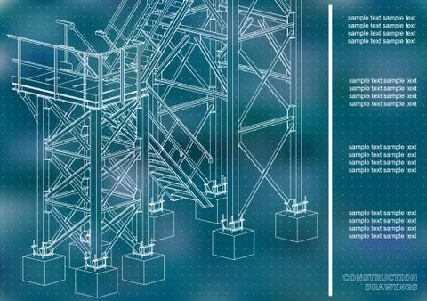 Building. Metal constructions. Volumetric constructions. 3D design. Abstract  Ilustración de archivo