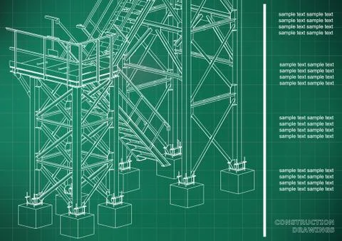 Building. Metal constructions. Volumetric constructions. 3D design. Abstract  Ilustración de archivo