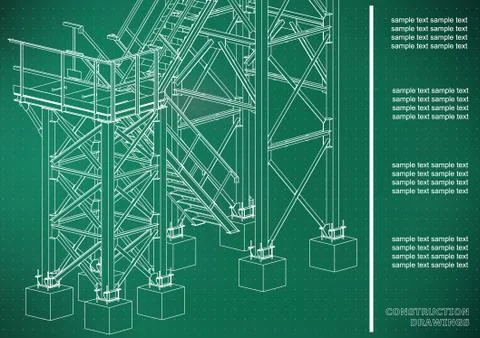 Building. Metal constructions. Volumetric constructions. 3D design. Abstract  Ilustración de archivo
