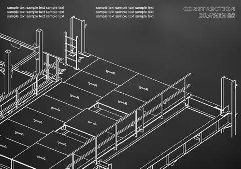 Building. Metal constructions. Volumetric constructions. 3D design Ilustración de archivo