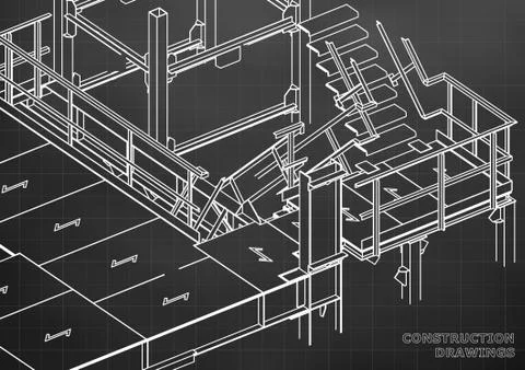 Building. Metal constructions. Volumetric constructions. 3D design Ilustración de archivo
