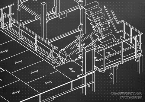 Building. Metal constructions. Volumetric constructions. 3D design Stock Illustration