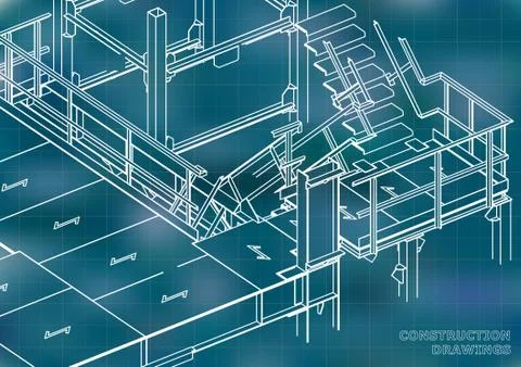 Building. Metal constructions. Volumetric constructions. 3D design Ilustración de archivo