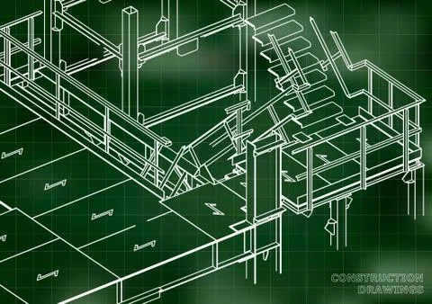 Building. Metal constructions. Volumetric constructions. 3D design Ilustración de archivo