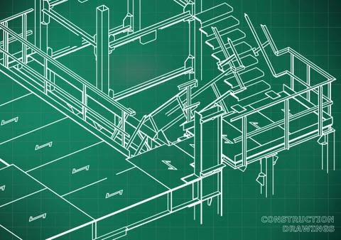 Building. Metal constructions. Volumetric constructions. 3D design Ilustración de archivo