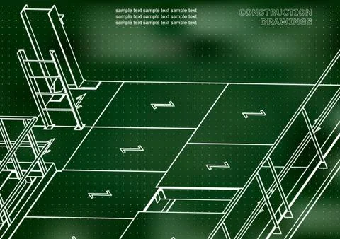 Building. Metal constructions. Volumetric constructions. 3D design Ilustración de archivo