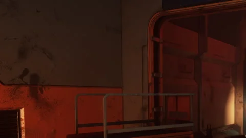Building with metal structures and warm light in a dim space Stock Footage 344313154
