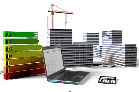 Building microdistrict with elements of development of building objects Stock Illustration