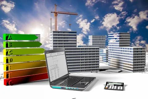 Building microdistrict with elements of development of building objects Stock Illustration