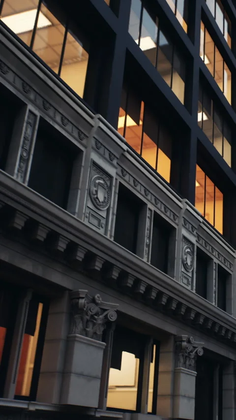 Building with a mix of modern and classic design in a city setting Stock Footage 340258243
