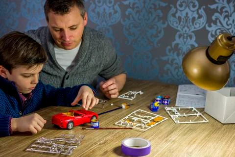 Building a model car kit Stock Photos