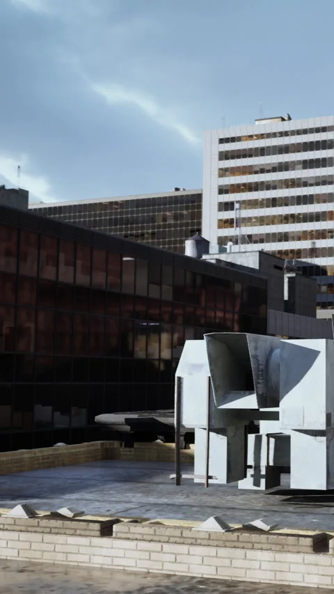 Building with modern design and large structures in urban area at midday Stock Footage 340647004