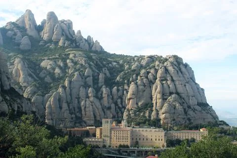 The building of the monastery on Montserrat Stock Photos