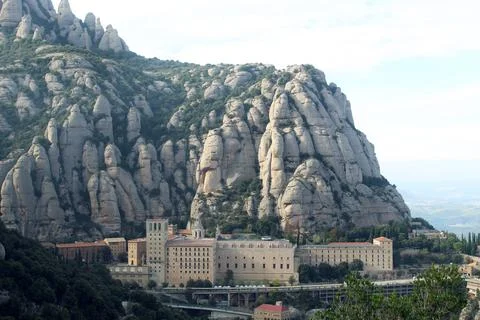 The building of the monastery on Montserrat Stock Photos