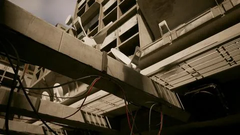 A building with multiple wires attached to its concrete roof Illustrazione stock