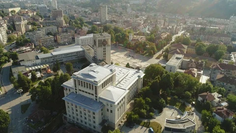 The building of the municipality of Gabrovo and the Revival Square. Stock Footage