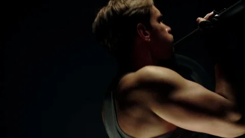 Building Muscles. Biceps on the bar. Video stock 78387587