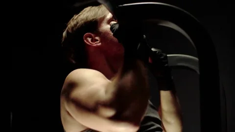 Building Muscles. Biceps on the bar. Stock Footage 78388014
