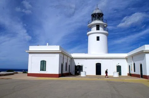 Building of a nautical lighthouse, Menorca. Stock Photos