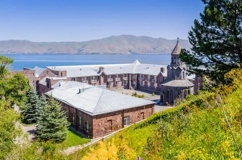 Building near the Lake Sevan, the largest lake in Armenia and the Caucasus re Stock Photos