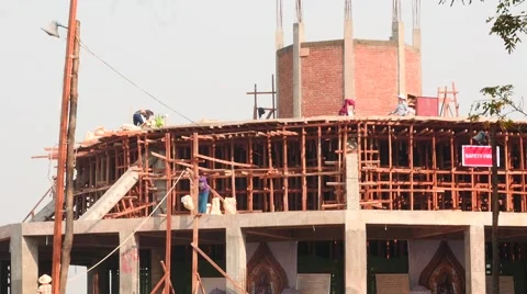 Building a new pagoda process in Myanmar time lapse Stock Footage 61206236