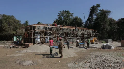 Building a New School in Burma Stock Footage 37351036
