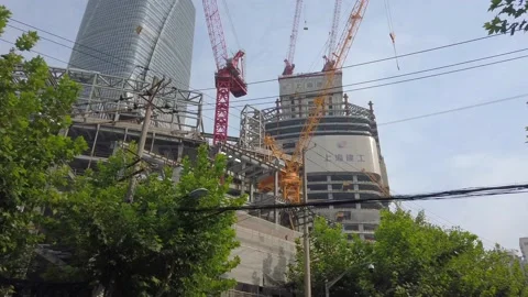 Building new tall skyscraper, Construction in the nature, China Stock Footage 159443537