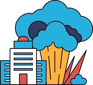 A building is next to a cloud of smoke Ilustración de archivo