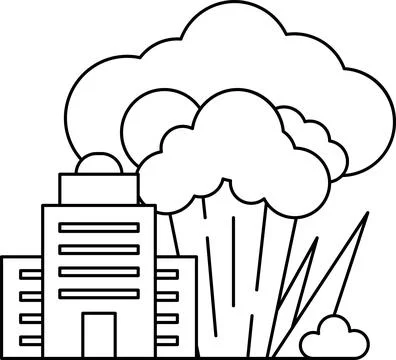 A building is next to a cloud of smoke Ilustración de archivo