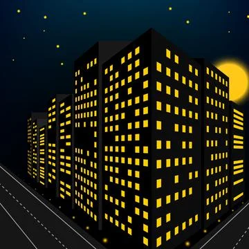 Building Night Scene in Perspective View, Vector Illustration Ilustración de archivo