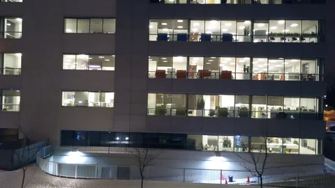 Building At Night With Workers Video stock 85914692