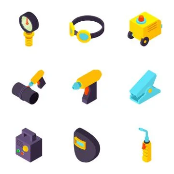 Building object icons set, isometric style Ilustración de archivo