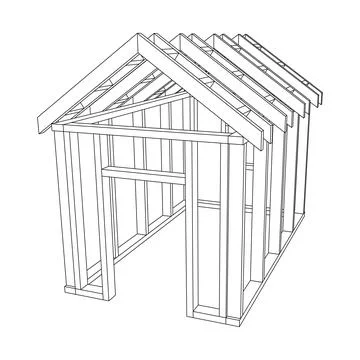 Building object or framing house. Greenhouse construction frame. Ilustración de archivo