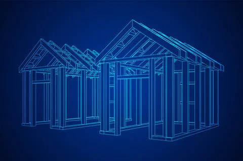 Building object or framing house. Greenhouse construction frame. Illustrazione stock