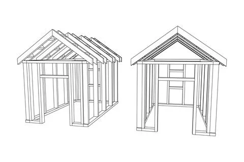 Building object or framing house. Greenhouse construction frame. Illustrazione stock