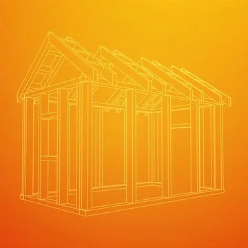 Building object or framing house. Greenhouse construction frame. Illustrazione stock